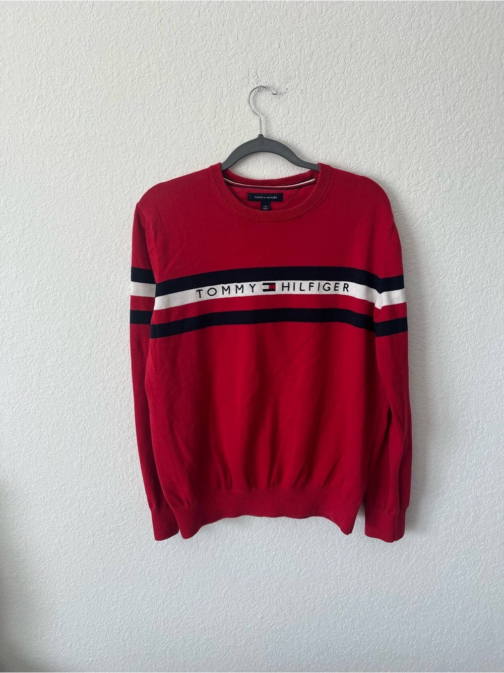 Tommy Hilfiger Retro Block Stripe Crewneck Sweater Red L